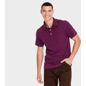 Goodfellow & Co NWT XXL/2X Burgundy Short Sleeve Polo Shirt Pocket Casual Button